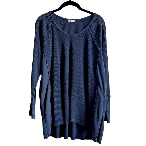 Mod-o-doc Womens Top Waffle Knit Long Sleeve Shirt Tunic Dark Magnet Gray Sz M - Picture 1 of 15